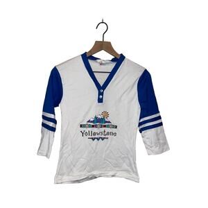 1997 Vintage Le Riche Yellowstone Mountain Graphic White Shirt 90s 1990s VTG S S